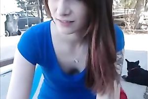 Lewd and frisky legal age teenager masturbating on camera outdoor