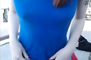 Lewd and frisky legal age teenager masturbating on camera outdoor