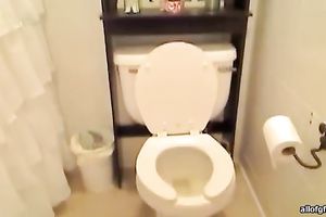 Filthy and slutty redhead went to the restroom after masturbation