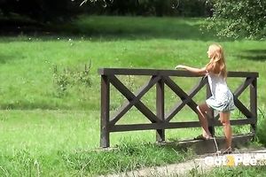 Mesmerizing amateur redhead cheating wife makes water in leg up position