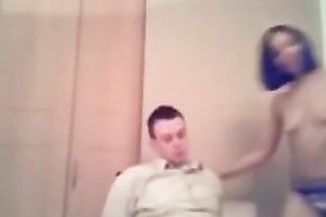 Sexy dark brown chick lapdancing in advance of riding my weenie on top