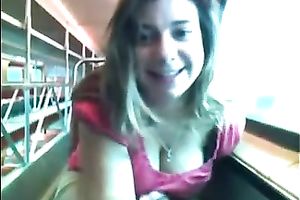Lustful non-professional honey masturbating in a public teach