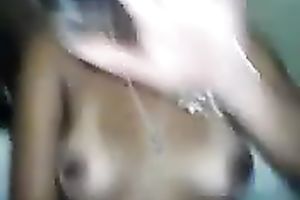 My cute ebon girlfriend playing with her tempting love tunnel