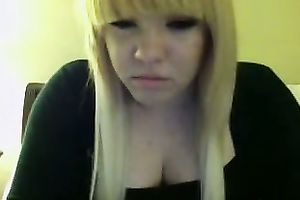 Chubby blond webcam legal age teenager plays with her saggy love melons