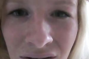 Slutty blond ally riding large sex toy in non-professional masturbation video