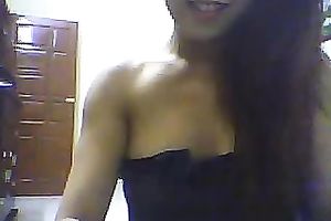 Hilarious black haired webcam playgirl flashed her pleasing boobies