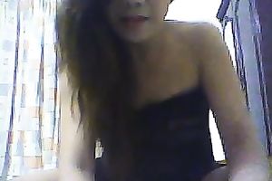 Hilarious black haired webcam playgirl flashed her pleasing boobies