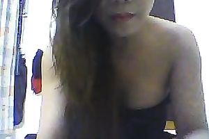 Hilarious black haired webcam playgirl flashed her pleasing boobies