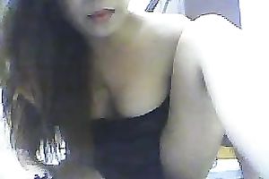 Hilarious black haired webcam playgirl flashed her pleasing boobies