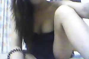 Hilarious black haired webcam playgirl flashed her pleasing boobies