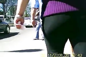 Hot playgirl shows off her wide haunches in taut trousers