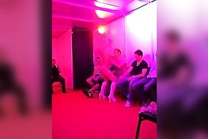 Curvy golden-haired Hungarian stripper shakes her large mangos at my party