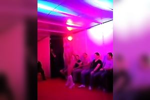 Curvy golden-haired Hungarian stripper shakes her large mangos at my party