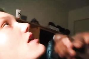 Lustful redhead slut sucks my dark jock deepthroat