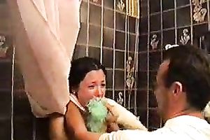 Obedient brunette gets raped after a hot nudity program