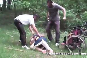 Handicaped mature roughly raped by younger men
