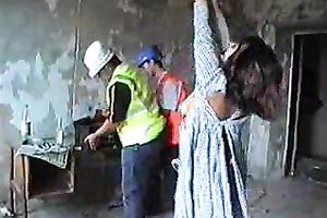 Builders force woman to get naked and give them pussy