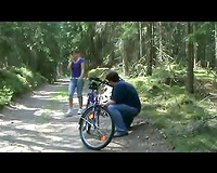 Sexy female bicycle rider gets raped in the woods by a maniac