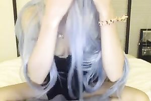 Sweet hot web camera sweetheart in weird wig was teasing her wet pussy