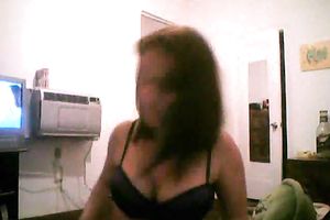 Beautiful and skanky dark brown babe showed her hairless pussy