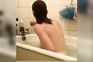 Amateur brunette hair cutie with merry milk sacks was washing in a really perverted manner