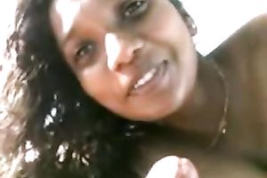 Dark skin South Indian honey eagerly puts dong in her face hole