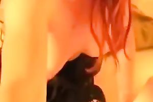 Wild non-professional black haired taped the way that babe was petting her love tunnel with toy