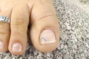 My sultry MILF horny white wife exposes her adorable impure naked feet outdoors