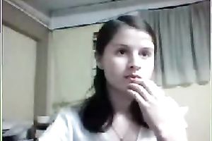 Lusty serious looking livecam dark head bare her rather bushy pussy