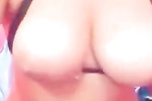 Sexy brunette hair sweetheart shows me her love melons and masturbates with a sex tool