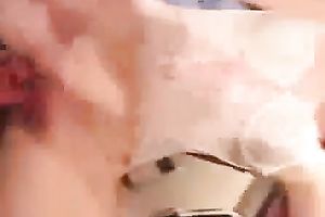 My miniature white honey in pink corset tops my large cock like a cowgirl