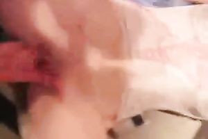 My miniature white honey in pink corset tops my large cock like a cowgirl