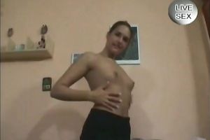 Kinky juvenile floozy masturabates throughout her white pants