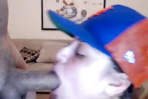 Strong squinted dilettante web camera brunette hair sucked her man's pecker