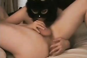 Hot white kinky girlfriend in the mask fascinating her guy orally