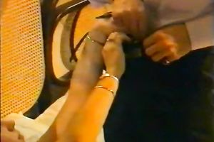 Sweet and sexually excited redhead chick blowing wang on the sofa