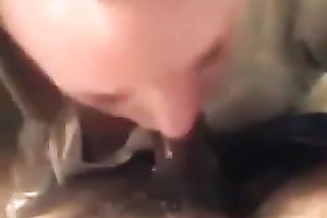 Curly secretary of my buddy works on his large chubby prick with pleasure