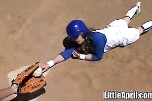 Sizzling hawt and nice-looking blond college girl in baseball uniform