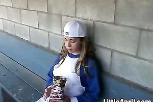 Sizzling hawt and nice-looking blond college girl in baseball uniform