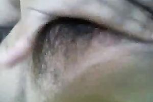 Lusty pale slut naked and teased her own shaggy bawdy cleft for some pleasure