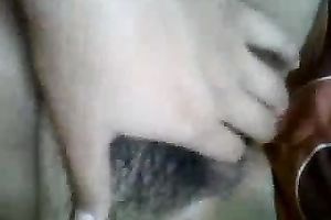 Lusty pale slut naked and teased her own shaggy bawdy cleft for some pleasure