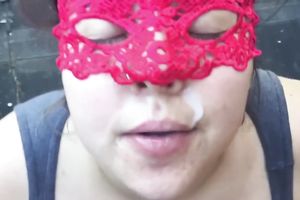 BBW slut wife in the sexy mask a beautiful cumshot