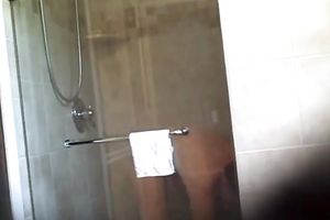 Fat short haired older white women going out of shower room