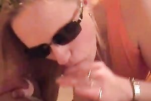 Naughty blond Swedish college slut in glasses gives me head