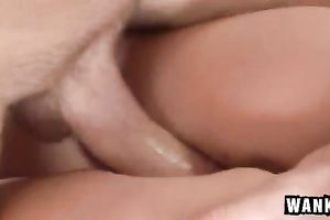 Busty golden-haired cheerleader receives her cum-hole slammed hard mish style from behind