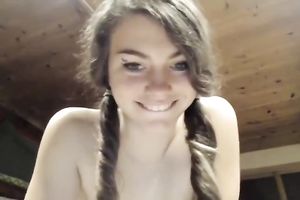 Cute and playful brunette hair legal age teenager exposed and in the mood on livecam