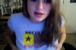 Sensational white college dirty slut wife shows off her large natural melons