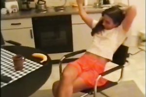 Perverted slim dark brown plays her impure games with banana