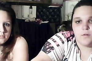 Two chunky bulky legal age teenagers flashing their large milk shakes on cam