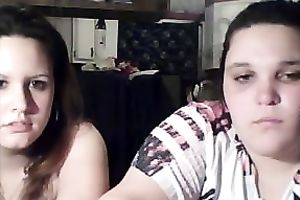 Two chunky bulky legal age teenagers flashing their large milk shakes on cam